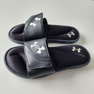 Under Armour Ignite VI Slides Beach Pool UA Black Boys Youth Size 5Y Kids Padded